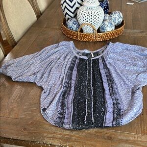 Free People Purple and Black Puff Sleeve Blouse